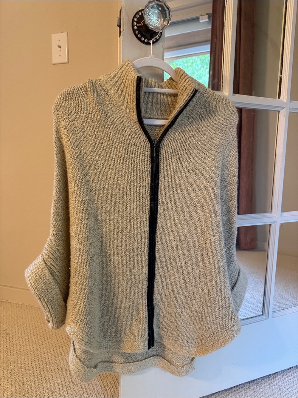 Neutral Beige Zip-Front Women's Knit Sweater